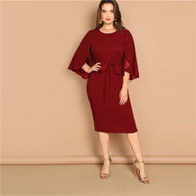 Load image into Gallery viewer, Burgundy Tie Waist Elegant Dress