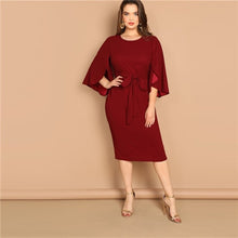 Load image into Gallery viewer, Burgundy Tie Waist Elegant Dress