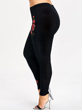 Load image into Gallery viewer, Red Flower Embroidery Leggings
