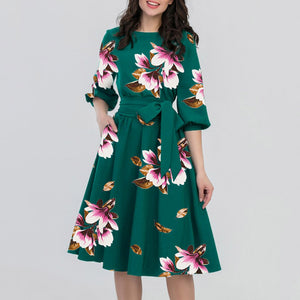 Evergreen Floral Dress With Belt