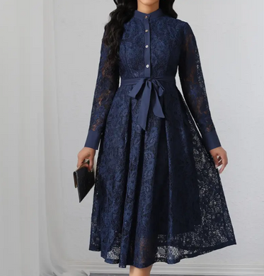 Elegant Navy Blue Lace Maxi