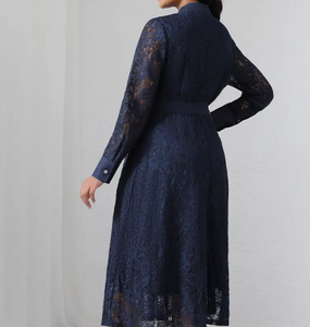 Elegant Navy Blue Lace Maxi