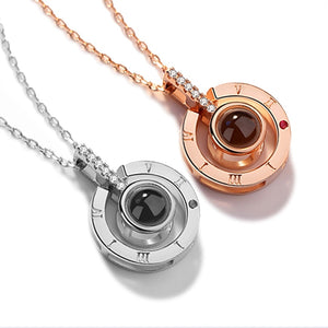 Rose Gold & Silver 100 languages I love you Projection Pendant