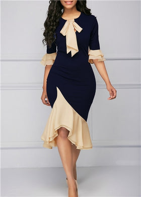 Elegant Tie Flare Ruffle Dress