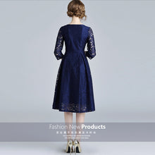 Load image into Gallery viewer, Olivia-Blue Lace Hollow Out Dress