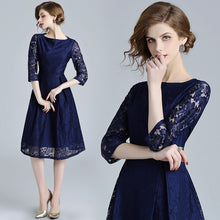 Load image into Gallery viewer, Olivia-Blue Lace Hollow Out Dress