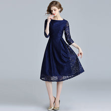 Load image into Gallery viewer, Olivia-Blue Lace Hollow Out Dress