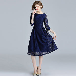 Olivia-Blue Lace Hollow Out Dress