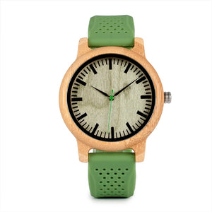 High Quality Silicone Strap Green Wooden Watch