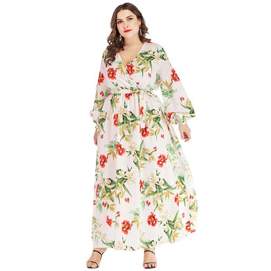 Trendy Boho Lantern Sleeve Floral Print Maxi