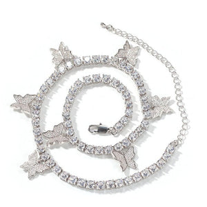 Butterfly Miami Cuban Chain Silver Iced Out Necklace
