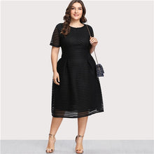 Load image into Gallery viewer, ESTYLO Donna Black Striped Mesh Dress