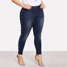 Load image into Gallery viewer, Slimfit Denim Pearl Beads Stretchy Jeans