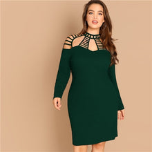Load image into Gallery viewer, Estylo Green Ladder Cut Pencil Dress