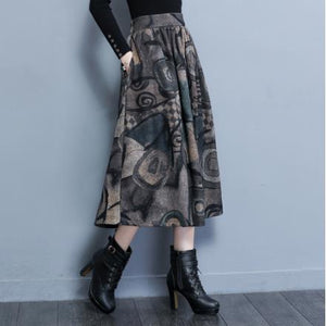 Cashmere Woolen Retro Print Skirt 2019