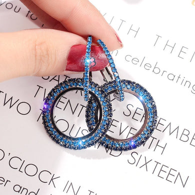 Trendy Blue and Rose Gold Color Drop Earrings for Women Cubic Zirconia Rhinestone Crystal Dangle Earrings Fashion Jewelry Female