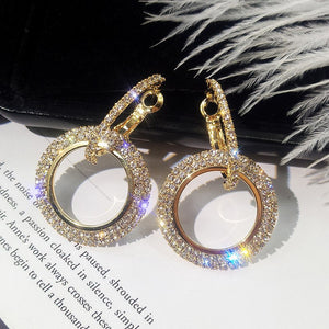 Trendy Blue and Rose Gold Color Drop Earrings for Women Cubic Zirconia Rhinestone Crystal Dangle Earrings Fashion Jewelry Female