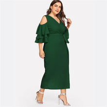 Load image into Gallery viewer, Belted Green Ruffle Wrap Maxi