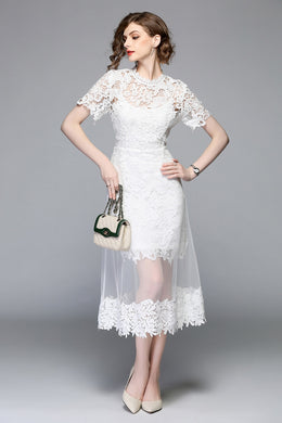 Stylish Mesh Patchwork Lace Dress