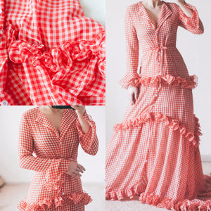Belle - Stylish Plaid Layered Asymmetrical Ruffle Dress