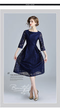 Load image into Gallery viewer, Olivia-Blue Lace Hollow Out Dress