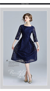 Olivia-Blue Lace Hollow Out Dress