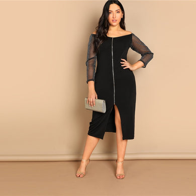 Estylo Off-Shoulder Zipper Midi