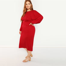 Load image into Gallery viewer, Romantic Red Lantern Sleeve Dress