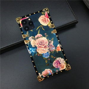 Luxury Glitter Square Cover Vintage Flower Case for Samsung