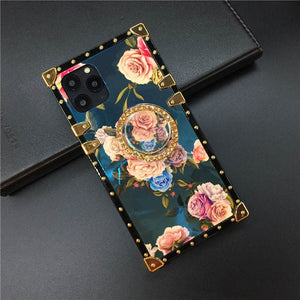 Luxury Glitter Square Cover Vintage Flower Case for Samsung
