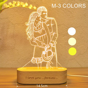 3D USB Customized Photo Lamp With Wooden Base