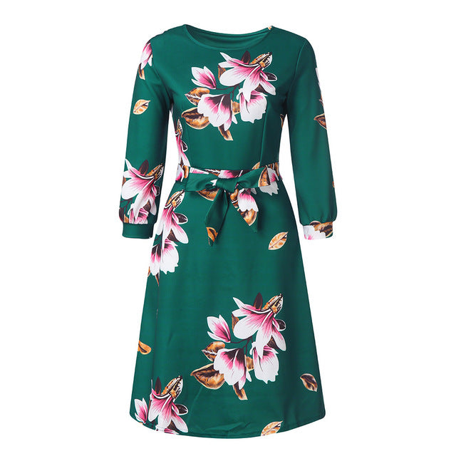 Evergreen Floral Dress With Belt