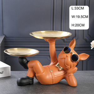 Home Decor Dog Statue Butler with Tray