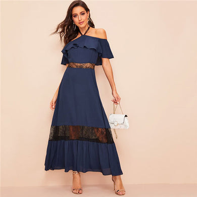 Glamorous Halter Off Shoulder Ruffle Maxi