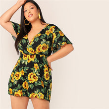 Load image into Gallery viewer, Sunflower Print Boho Romper
