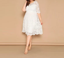 Load image into Gallery viewer, White Embroidered Mesh Overlay Dress