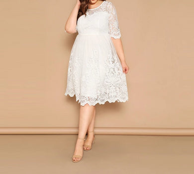 White Embroidered Mesh Overlay Dress