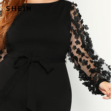 Load image into Gallery viewer, Elegant Black Pencil Dress With Applique Mesh Lantern Sleeve