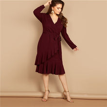 Load image into Gallery viewer, Burgundy Frill Wrap Dress