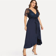 Load image into Gallery viewer, Nevy Blue V Neck Belted Dress