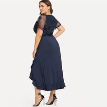 Load image into Gallery viewer, Nevy Blue V Neck Belted Dress