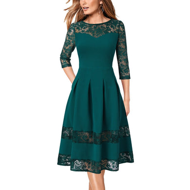 Floral Lace Patchwork A-Line Dress