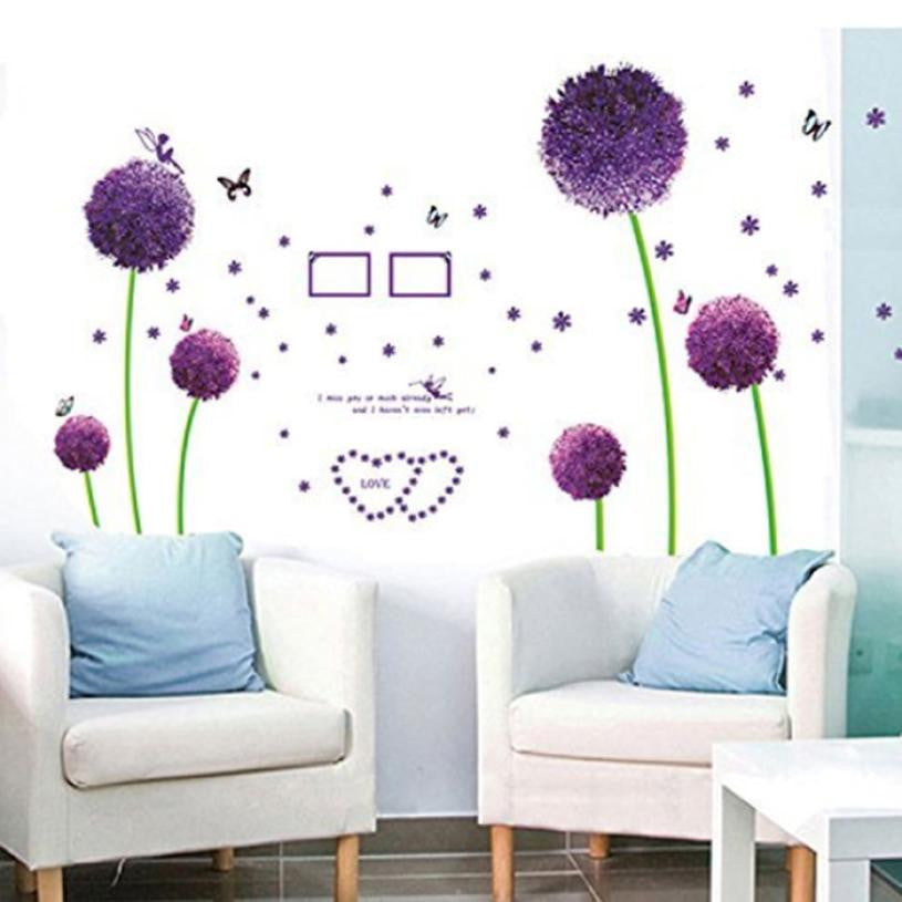 2018 wall sticker poster Mural Lovely Purple Dandelion diy art