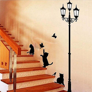 Home Decoration 4 Little Cat Under Street Lamp DIY Wall Sticker