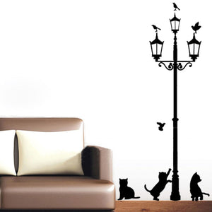 Home Decoration 4 Little Cat Under Street Lamp DIY Wall Sticker