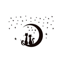 Load image into Gallery viewer, Two Cats Sitting on Moon Enjoying Stars Moonlight Wall Sticker