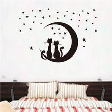 Load image into Gallery viewer, Two Cats Sitting on Moon Enjoying Stars Moonlight Wall Sticker