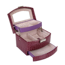 Load image into Gallery viewer, Leather Crocodile Pattern 3-Tier Mirror Jewelry Box