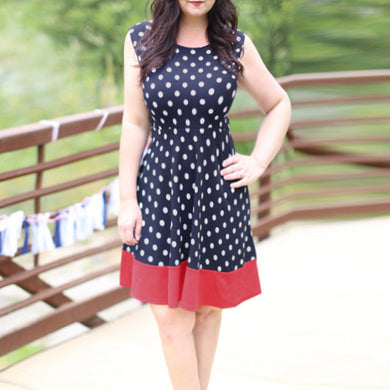 Women Ladies Dot Printed Sleeveless Above Knee Mini Dress Loose Party Dress