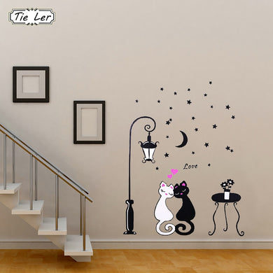 1 pcs Cute Cartoon Couple Cat Flower Vine 3D Wallpaper